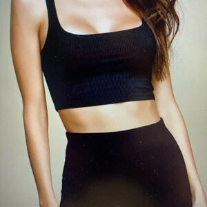 Set for life black ribbed Bodycon two-piece midi dress.